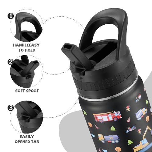 COKTIK 14 Oz Kids Insulated Water Bottle with Leak-Proof Straw - BPA-Free Stainless Steel, Ideal for School & Outdoor Use