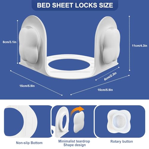 Fitted Bed Sheet Holders with Twist-Lock Clips - 4 Pack