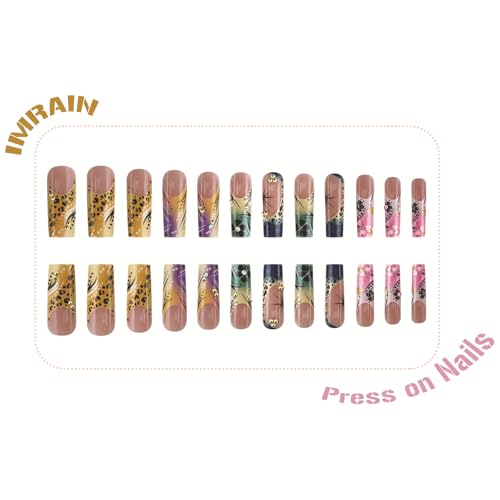 IMRAIN Colorful Ombre French Fake Nails Long Square 24Pcs W1-30Summer