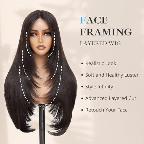 Civrie 28-Inch Long Straight Brown Lace Front Wig - Glueless Natural Look
