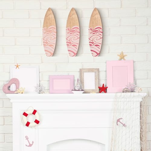 Surfboard Wall Decor Set - 3 Pink Wooden Beach Art Pieces