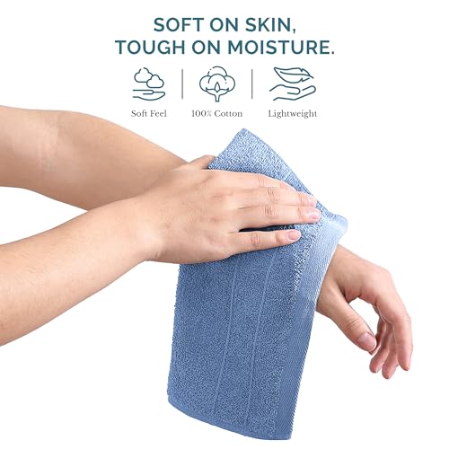 Casa Platino 100% Cotton Wash Cloths - 6 Pack, Cerulean Blue, 13x13