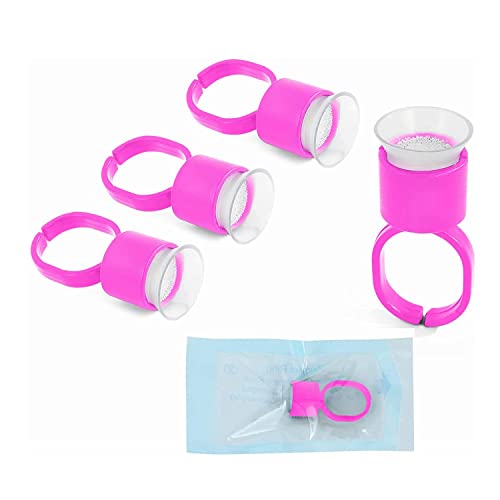50pcs Pink Microblading Ink Ring Cups with Sponge - Permanent Makeup & Eyelash Extension Supplies