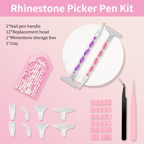 Rhinestone Art Tools Kit with Dual-Ended Wax Pens, Tweezers & Tips for Nail Art & Diamond Painting