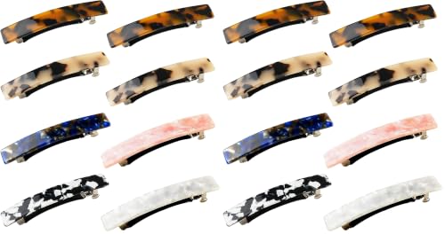 Tortoise Shell Hair Barrettes - 8 Pack Acetate Rectangle Hair Clips