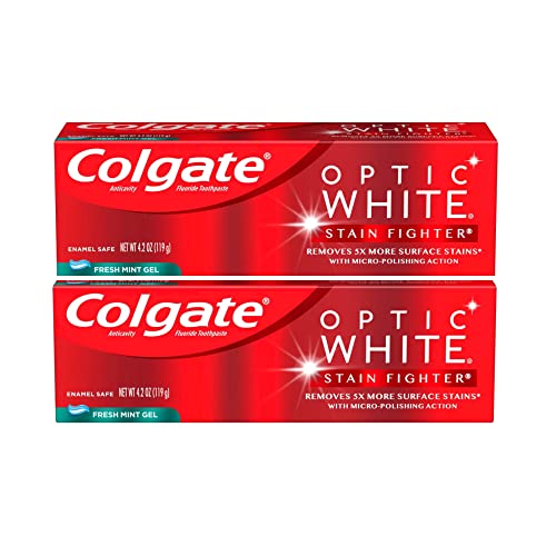 Colgate Optic White Stain Fighter Whitening Toothpaste Gel 4.2 oz Pack of 2