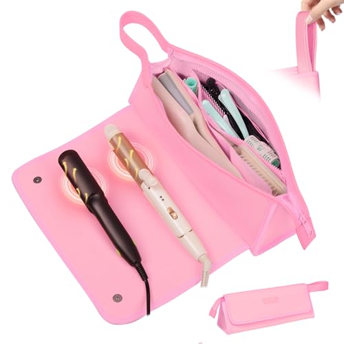 JKAOO Sweet Pink Hair Tools Travel Bag & Heat Resistant Mat