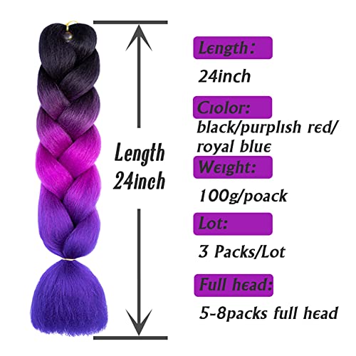 AFNOTE Ombre Purple Braiding Hair Extensions 24 Inch for Women & Girls - Pack of 3