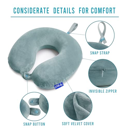 Memory Foam Travel Neck Pillow with Snap Strap - Gray Blue