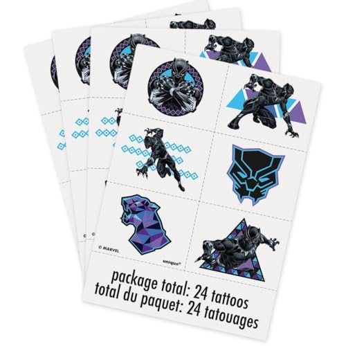 Black Panther Temporary Tattoos Pack of 24 - Vibrant Designs for Events