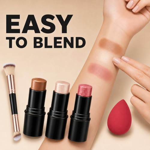 LTIYV 3-in-1 Cream Contour Stick Kit - Style1 with Bronzer, Blush & Highlighter