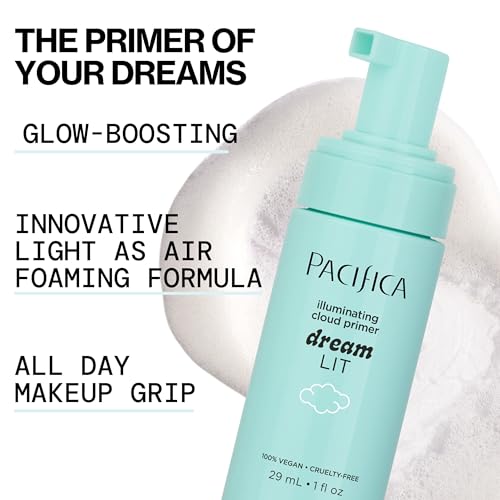 Pacifica Dreamlit Illuminating Cloud Primer with Vitamin C & Hyaluronic Acid – Hydrating, Brightening, Long-Lasting Face Makeup Base – 1 Fl Oz