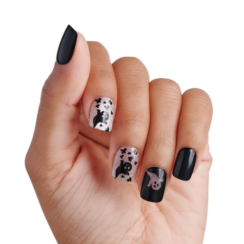 KISS imPRESS Halloween Press On Nails - Glow-in-the-Dark Black Squoval