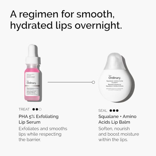 The Ordinary PHA 5% Exfoliating Lip Serum, Hydrating Overnight Lip Exfoliator Treatment, 0.5 Fl Oz
