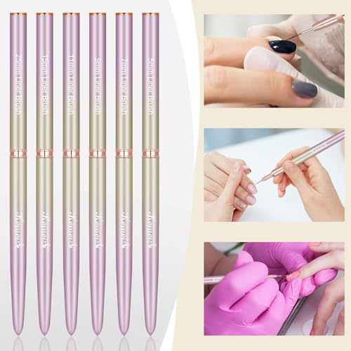 KEMEISI 6-Piece Nail Art Brush Set for Gel Polish & Detailing