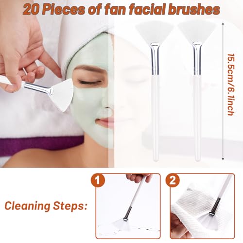 Suptizizkz White 20-Piece Fan Makeup & Facial Brush Set Reusable Cosmetic Tools