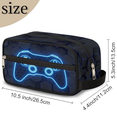 Blue Video Game Travel Toiletry Bag for Kids - Waterproof & Lightweight