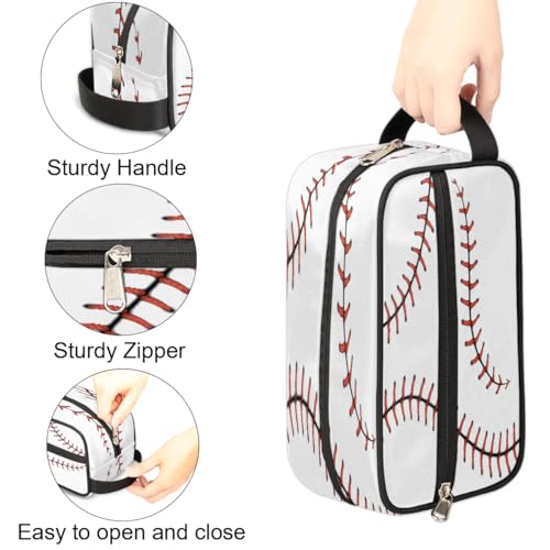 White Baseball Travel Toiletry Bag for Kids - Large-Capacity Hanging Dopp Kit