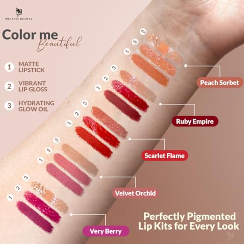Peach Sorbet Lip Trio – Matte Lipstick, Gloss & Oil Set