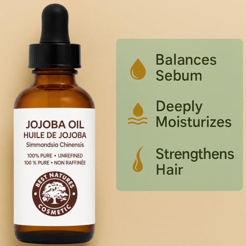 Jojoba Oil 2 fl oz - Pure, Unrefined & Cold Pressed - For Skin & Hair - Best Nature's Cosmetics (Pack of 1)