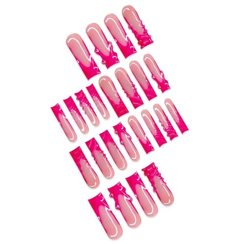 RUOKEXIN Long Press on Nails C7C27 French Tip Fake Nails Red Sparkly 3D Designs, Square, 24Pcs