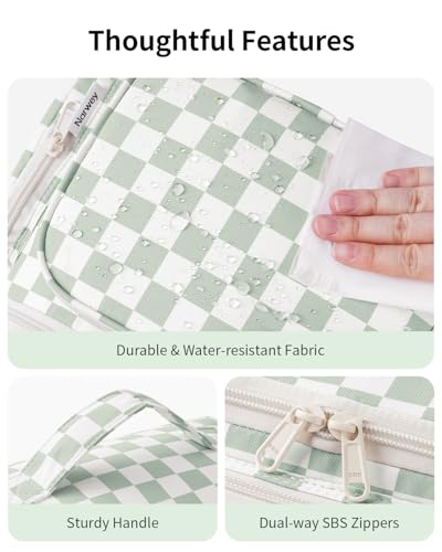Narwey Hanging Toiletry Bag for Women - A-Green Checkerboard Makeup Organizer