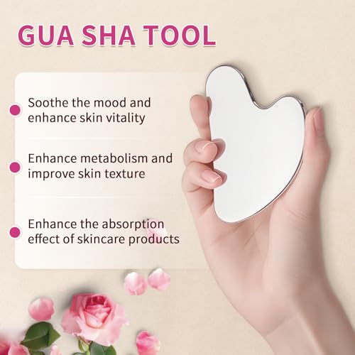 Pjordo Gua Sha Tool Set with Vitamin E Oil for Skin Care