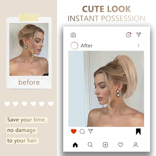 ZQIAN BEAUTY 10 Inch Short Straight Clip-On Ponytail Extension - Ash Blonde with White Highlights