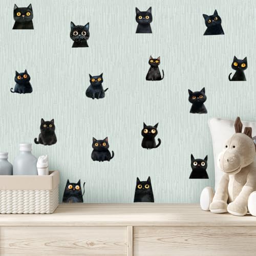 Watercolor Black Cat Wall Stickers - 15 Vinyl Decals for Kids Room