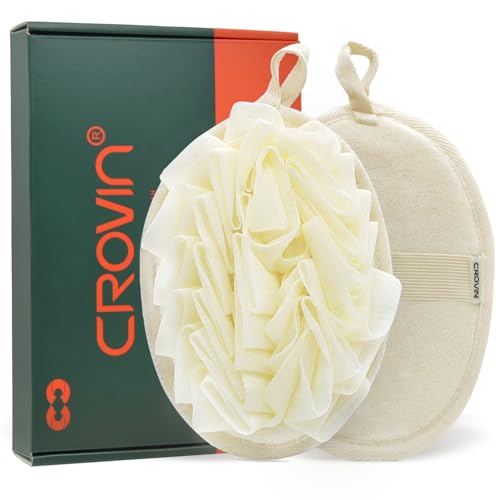CROVIN Exfoliating Bath Puff Sponge - 2 Count with Elastic Hand Strap
