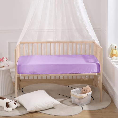 SiinvdaBZX Satin Mini Crib Sheets 2-Pack, 38x24in - Pink & Lavender