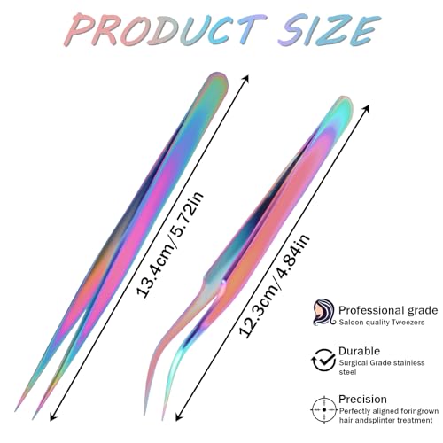 Eyelash Extension Tweezers Set - 2pcs Stainless Steel Curved & Straight Tips