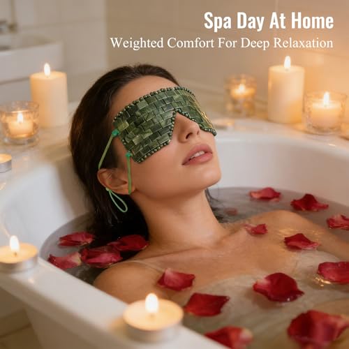 Dark Green Jade Eye Mask - Adjustable Hot & Cold Therapy Beads