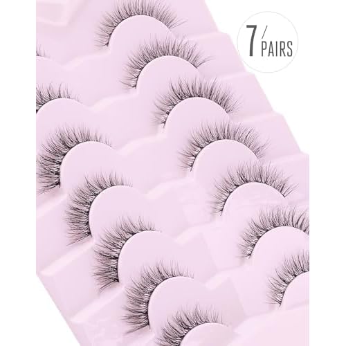 Onlyall Natural Lashes Wispy Lashes Natural Look False Eyelashes Soft Fluffy Fake Eyelashes 7 Pairs D1 Natural (6-13MM)