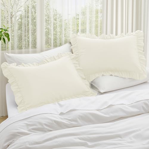 Beige Ruffle Pillow Cases Set of 2 | Soft Microfiber 20" x 26"