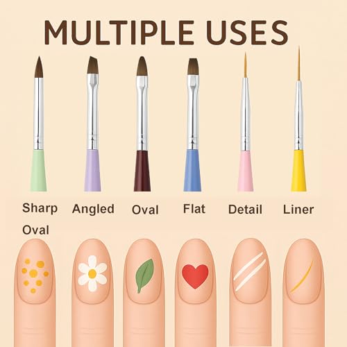 HomTop 6-Piece Dual-Ended Nail Art Brush Set for Gel & Acrylic Manicure