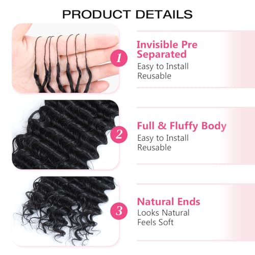 QUISDUIS 14 Inch Deep Wave Crochet Hair Extensions - 50 Strands Black
