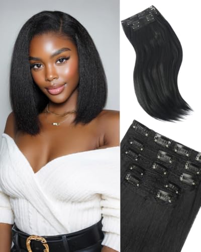 Sidaila 12 Inch Yaki Straight Clip-In Hair Extensions - 5PCS Double Weft