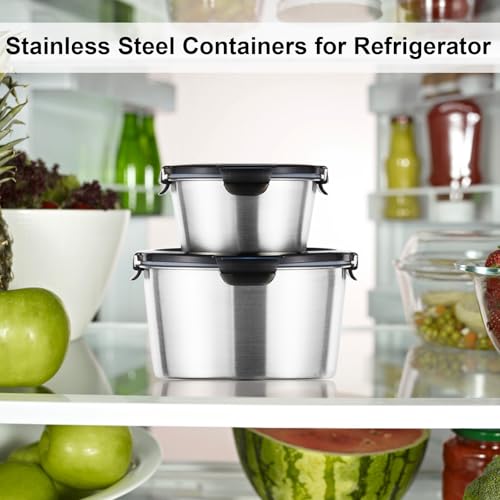 Baalaka Stainless Steel Food Storage Containers Set - 3-Piece Airtight with Lids (12, 20, 34 oz)