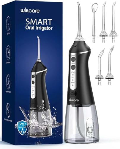 HOHOO Portable Water Flosser with 300ML Tank, 4 Modes, IPX7 Waterproof Rechargeable Oral Irrigator for Deep Cleaning