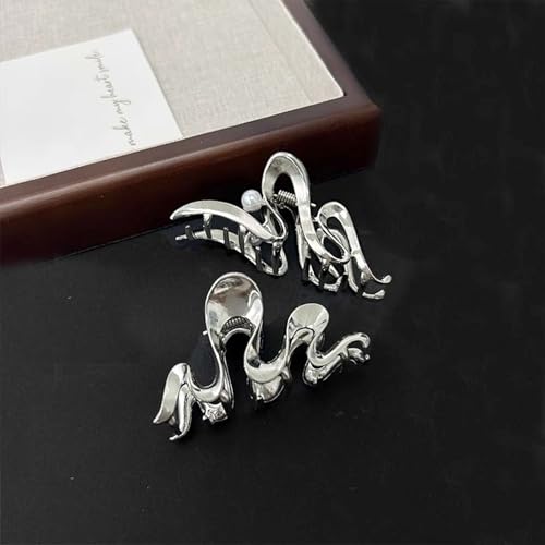 Silver Small Butterfly Wave Hair Claw Clips - Pack of 5 with Pearl & Crystal Accents