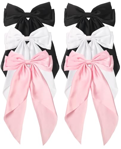 SUSULU 6pcs Large Hair Bows Clips - Black, White, Pink Vintage Bowknot