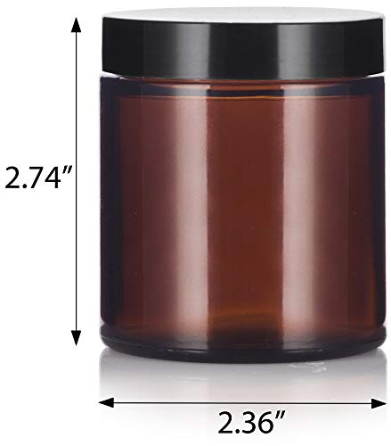 JUVITUS 4 oz Amber Glass Jar with Black Lid - Airtight Cosmetic Container (2 Pack)