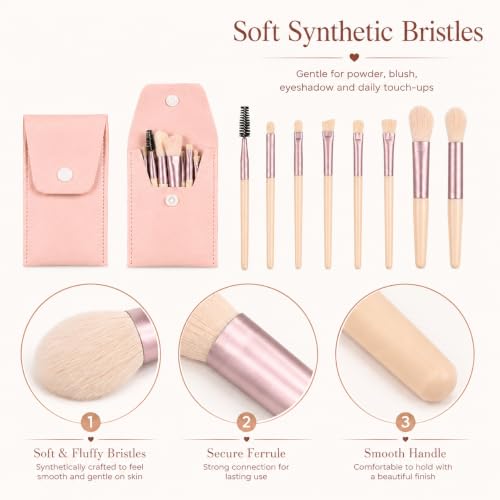 12-Piece Travel Makeup Brush Set with Ivory Beige Pouches - Ideal Bridesmaid Gifts