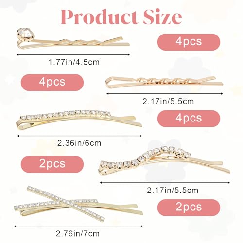 16pcs Rhinestone Hair Pins for Women Gold Hair Clips Bridal & Party Accessories
