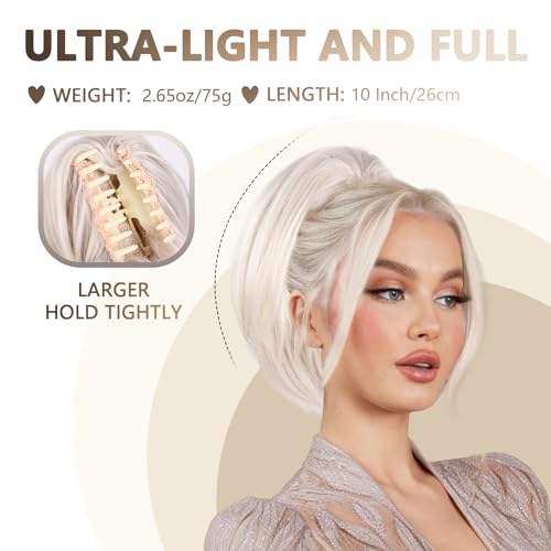 10 Inch Platinum Blonde Claw Clip Ponytail Extension - Synthetic Straight Hair