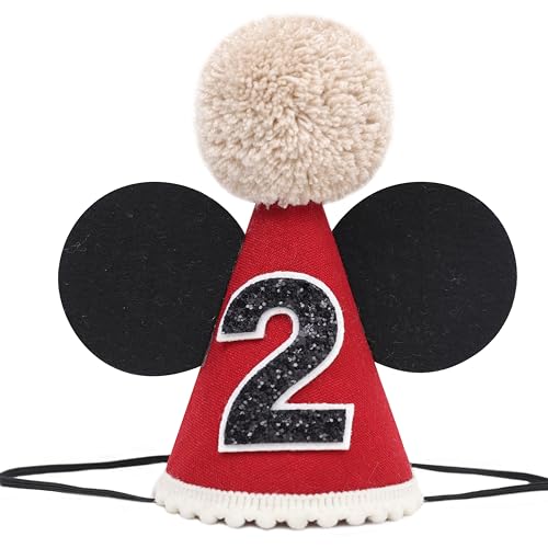 Mouse Birthday Hat for 2nd Birthday - Red & Black Party Hat