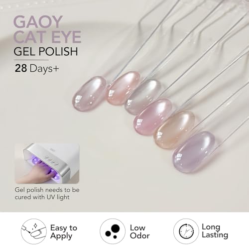 GAOY Cat Eye Gel Nail Polish Set - 6 Colors Holographic Glitter UV Gel