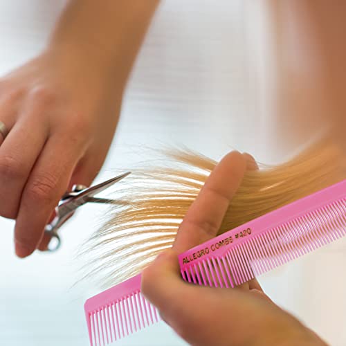 Allegro Combs #420 Fresh Pink Professional Barber Hair Cutting Comb Set – Fine & Wide Tooth, 12 Pack