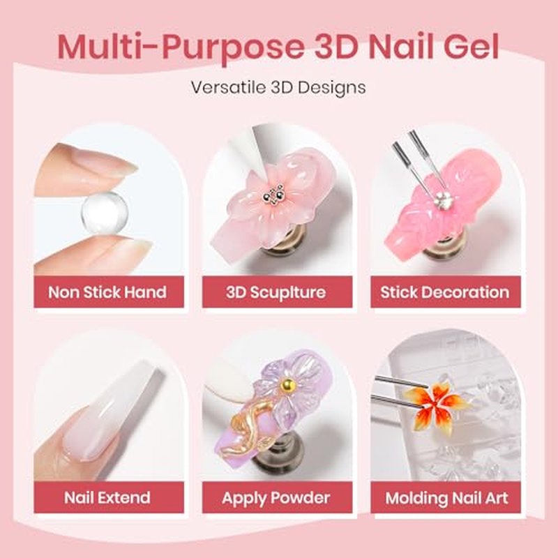 3D Nail Art Gel Clear and White Solid Builder Gel for Nails Non-Stick Hand Sculpture Hard Gels with Dual Form for Carving Patterns Decoration Nail Art Home Manicure DIY